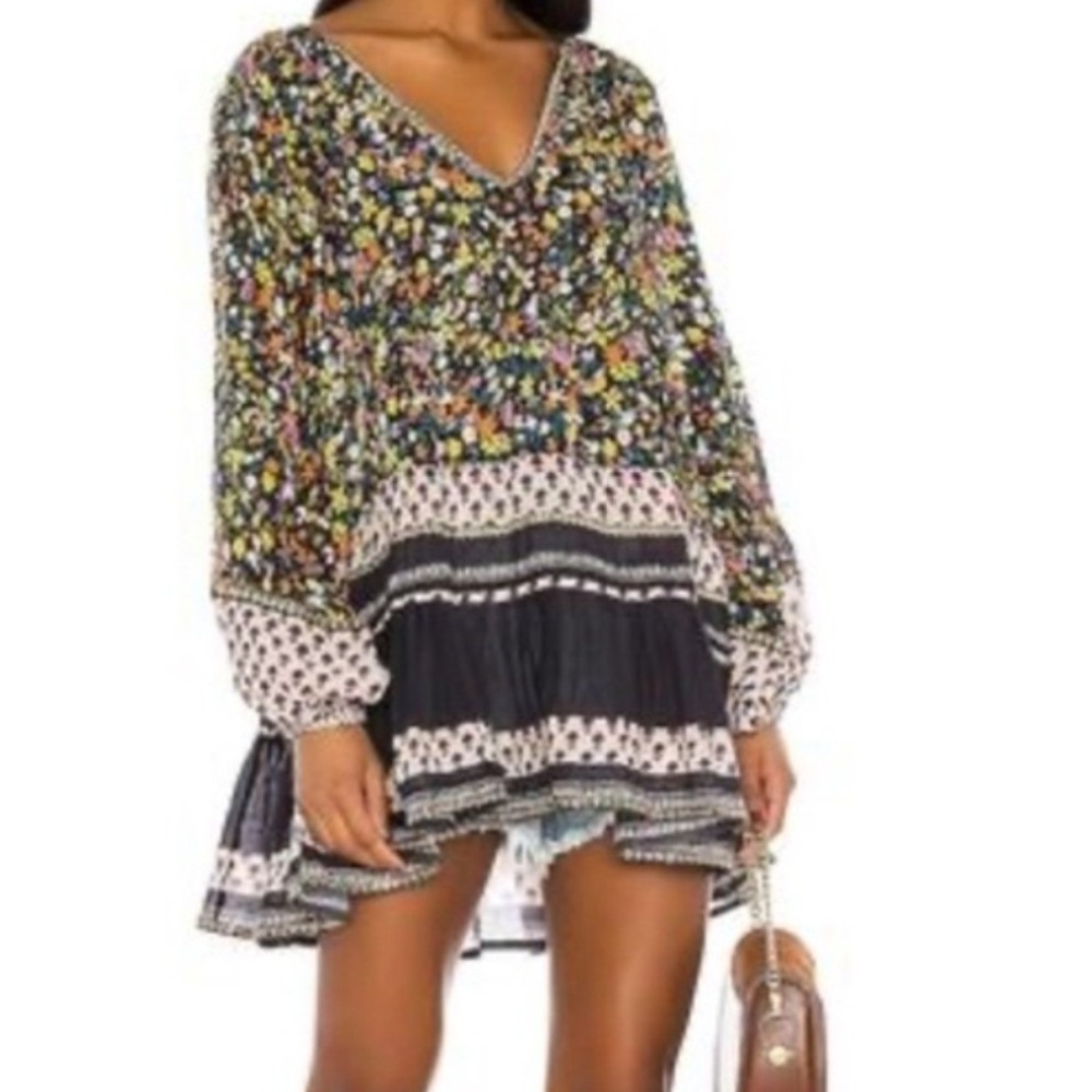 Free People Floral Print Mini‎ Dress Tunic Bohemian XS Boho Festival